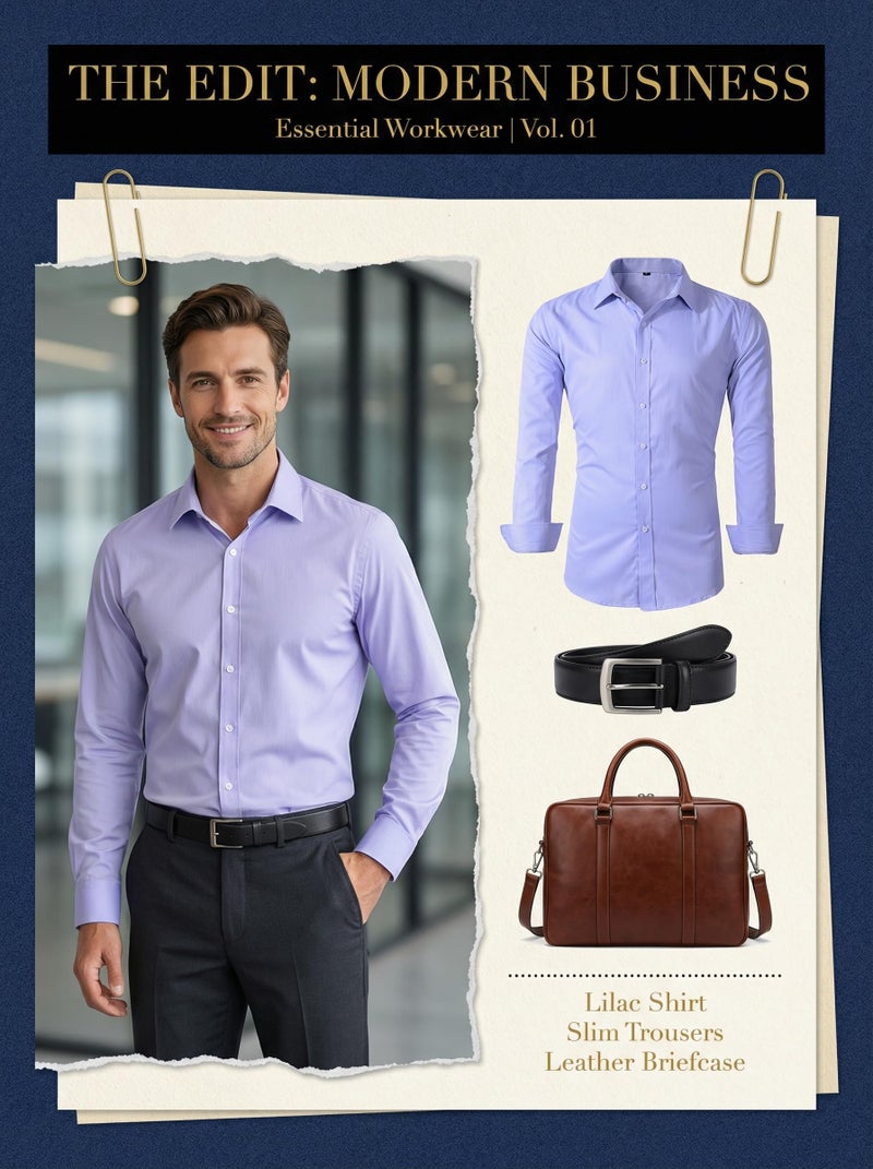 Beninos Men's Dress Shirts Solid Long Sleeve Texture Formal Shirt Business Casual Button Down Shirts (C455 Purple, S) - Image 5